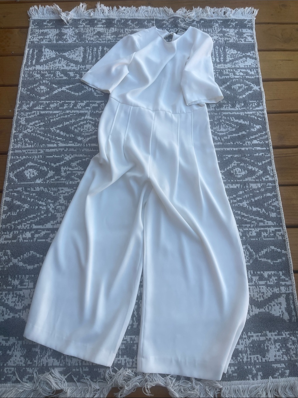 Zara White Wide-Leg Jumpsuit with Short Sleeves